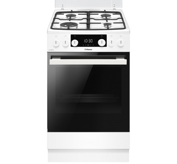 Плита Hansa комби, 65л, 50x60см, дисплей, конвекция, чугун, белый