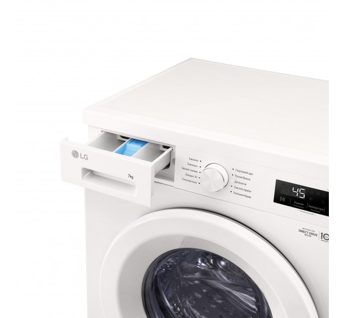 Стиральная машина LG фронтальная, 7кг, 1200, A+++, 44см, дисплей, пар, инвертор, белый