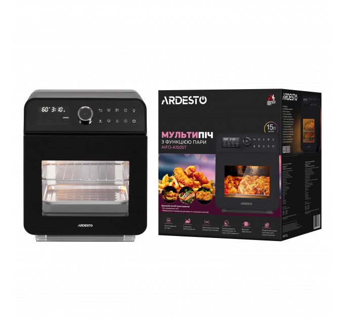 Мультипеч ARDESTO, 2250Вт, объем-15л, сенсорне керування, функция приготовления на пару, 40-220°C, метал/пластик, бело-черный