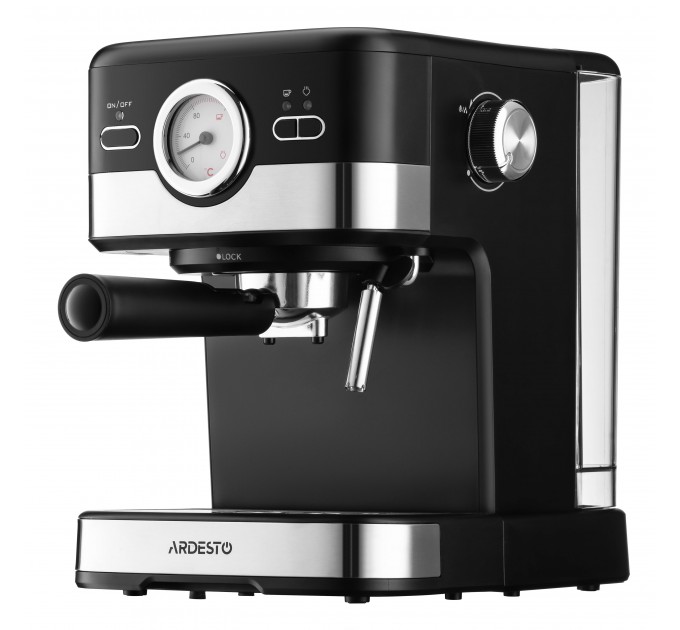 Кавоварка ARDESTO ріжкова 1.5л, мелена, ручний капучинатор, чорно-сріблястий
