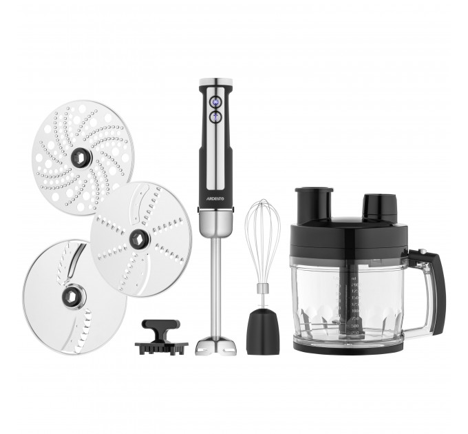 Блендер ARDESTO заглибний 1000Вт, 7в1, чаша-2000мл, насадка для нарізання кубиками, чорно-сріблястий
