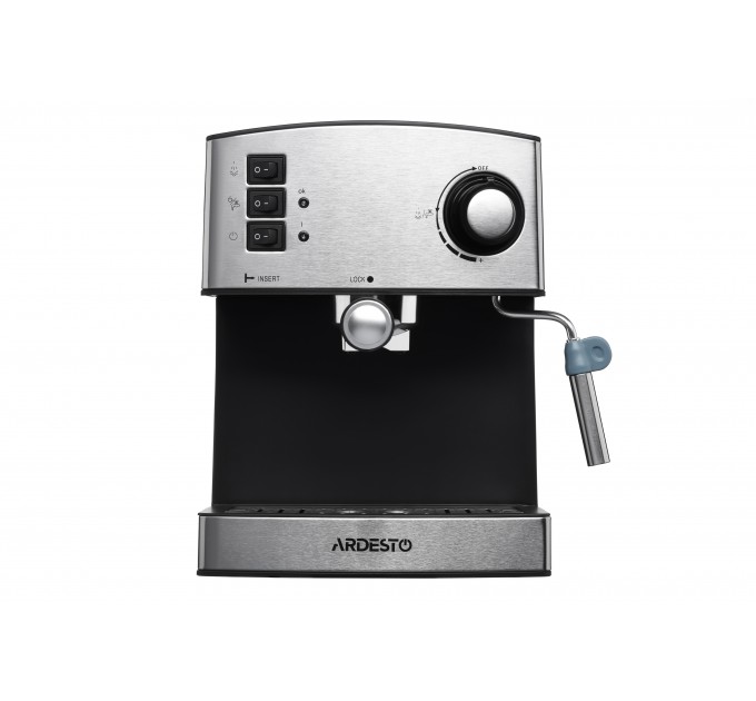 Кофеварка ARDESTO рожковая Steel Collection 1.6л, молотый, ручной капучинатор, серебристо-черный