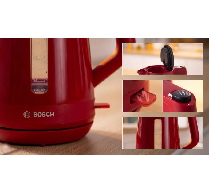Электрочайник Bosch 1.7л, пластик, красно-черный