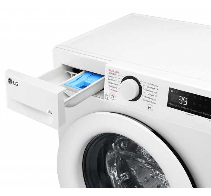 Стиральная машина LG фронтальная, 8кг, 1200, A, 48см, дисплей, пар, инвертор, белый