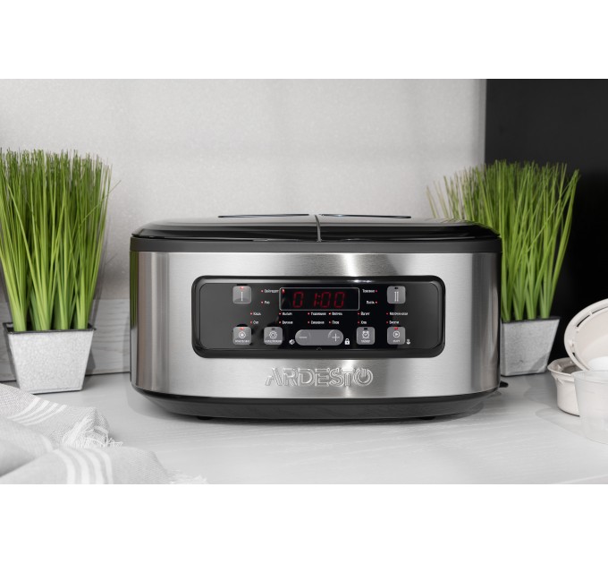 Мультиварка ARDESTO, 900Вт, чаша-2х1.5л, электронное управл., 2 чаши, пластик, серо-черный