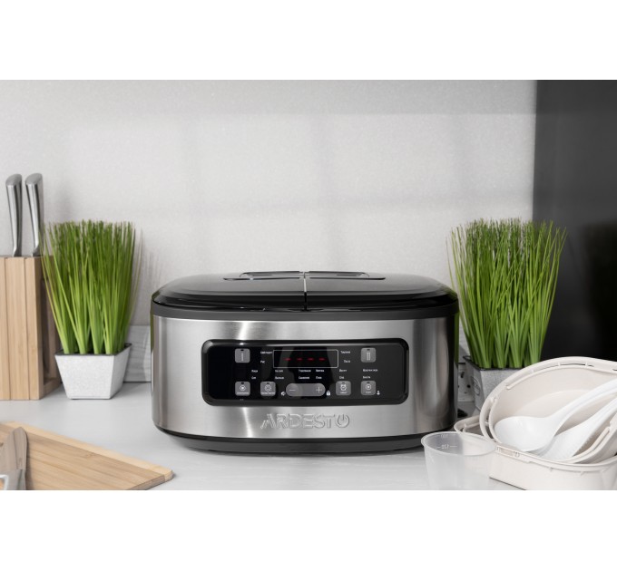 Мультиварка ARDESTO, 900Вт, чаша-2х1.5л, электронное управл., 2 чаши, пластик, серо-черный