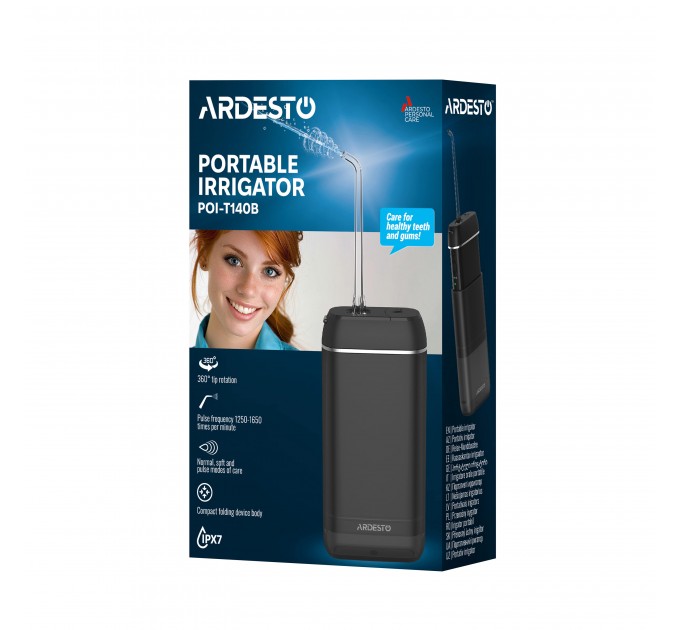 Ирригатор ARDESTO портативний, чаша 140 мл, Li-ion аккум. в компл., чорний