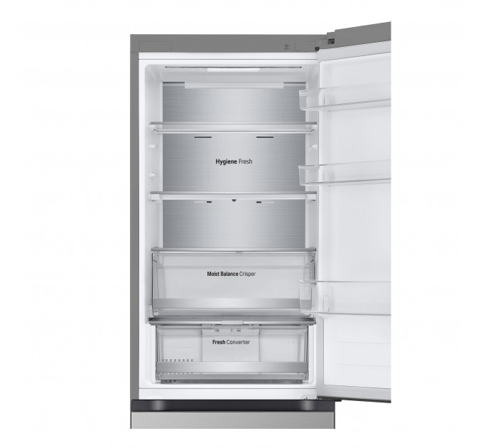 Холодильник LG с нижн. мороз., 186x60х68, холод.отд.-234л, мороз.отд.-110л, 2дв., E, NF, инв., диспл внешн., Fresh Сonverter, Metal Fresh, серебристый