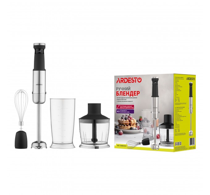 Блендер ARDESTO погружной HBG-1000WHCHC, 1000Вт, 3в1, чаша-600мл, чопер 500мл, черно-серебристый