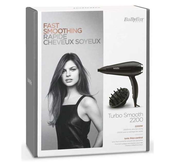 Фен Babyliss Turbo Smooth, 2200Вт, 3 режими, дифузор, іоніз-я, хол. обдув, чорний