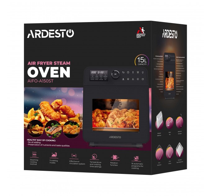 Мультипеч ARDESTO, 2250Вт, объем-15л, сенсорне керування, функция приготовления на пару, 40-220°C, метал/пластик, бело-черный