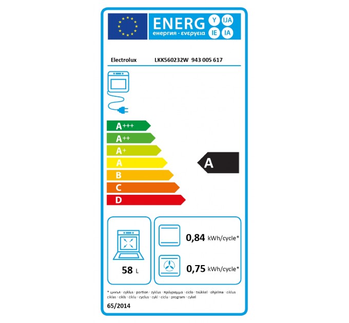 Плита Electrolux комбинированная, 58л, 50x60см, дисплей, конвекция, пар, белый