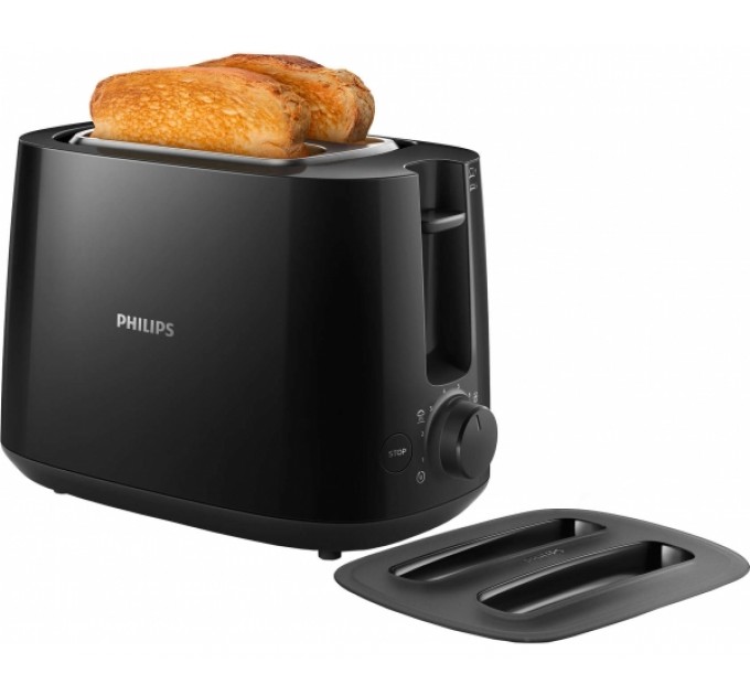 Тостер Philips Daily Collection 830Вт, крышка от пыли, пластик, черный