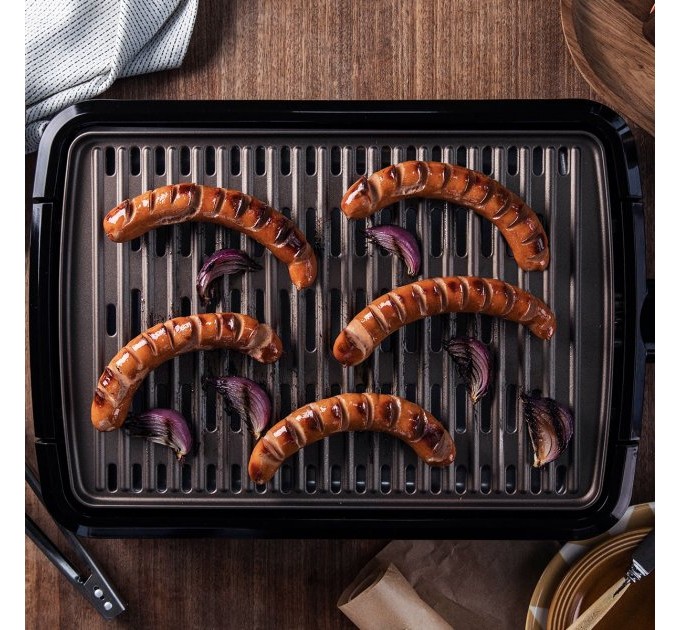 Гриль George Foreman барбекю Smokeless BBQ Grill 1606Вт, темп. режимов-3, съёмные пластины, пластик, черный