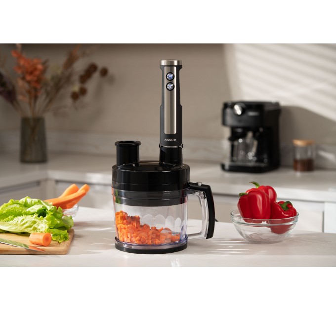 Блендер ARDESTO заглибний 1000Вт, 7в1, чаша-2000мл, насадка для нарізання кубиками, чорно-сріблястий