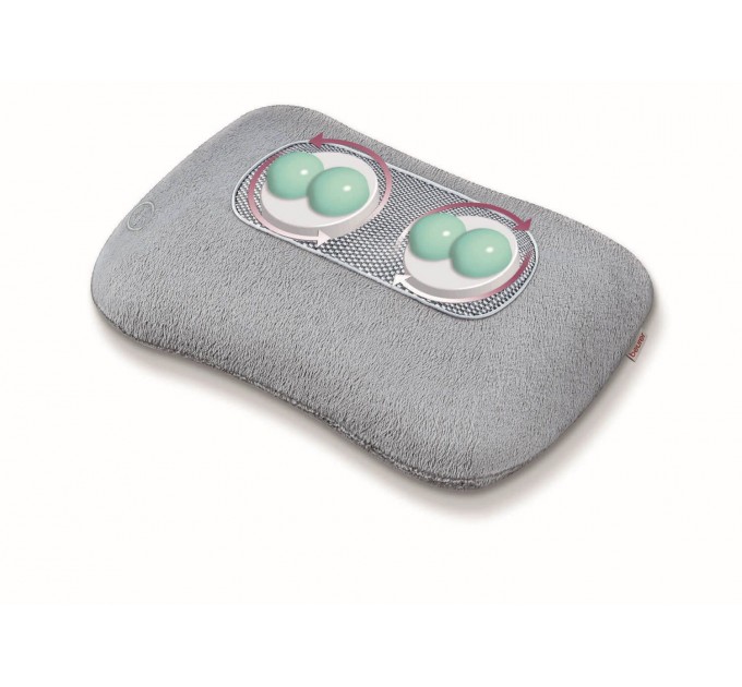 Массажная подушка Beurer для плеч, шеи, спины и ног, от сети, 4 головки шиацу, подогрев, серый