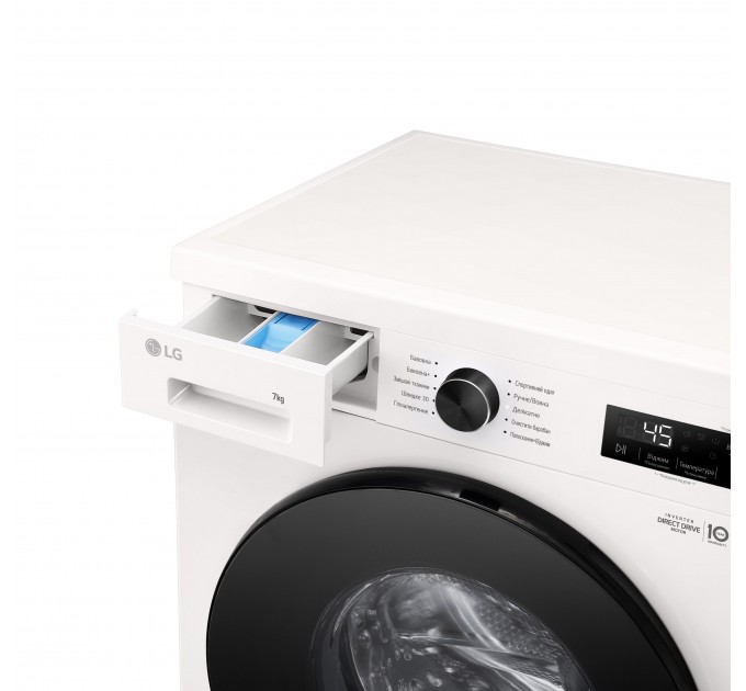 Стиральная машина LG фронтальная, 7кг, 1200, A+++, 44см, дисплей, пар, инвертор, белый