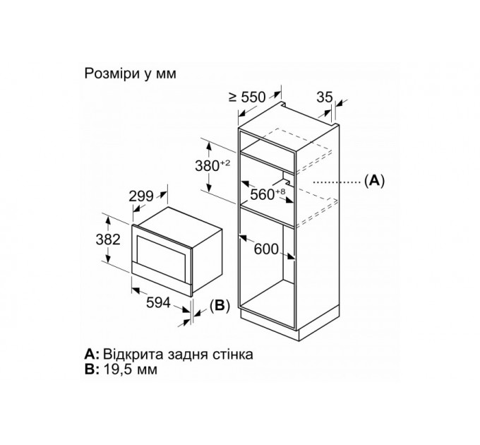 Мікрохвильова піч Bosch вбудовувана, 21л, електр. управл., 900Вт, дисплей, чорний