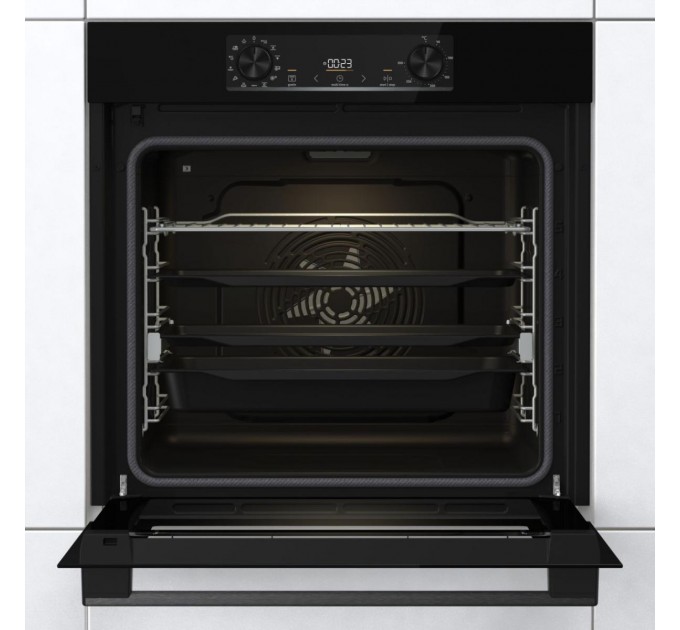 Духова шафа Gorenje електрична, 77л, A+, пара, дисплей, піроліз, чорний