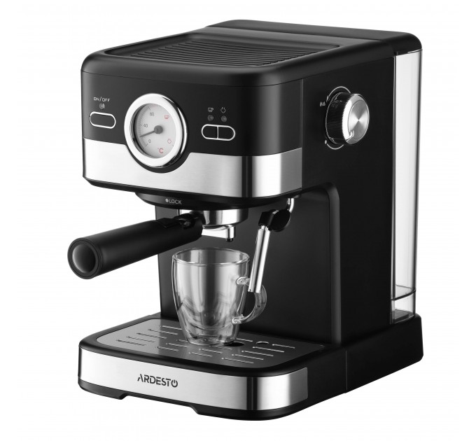 Кавоварка ARDESTO ріжкова 1.5л, мелена, ручний капучинатор, чорно-сріблястий
