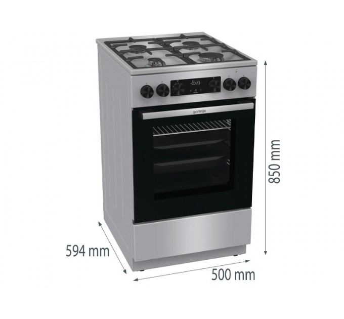 Плита Gorenje комби, 70л, 50x60см, дисплей, чугун, нерж