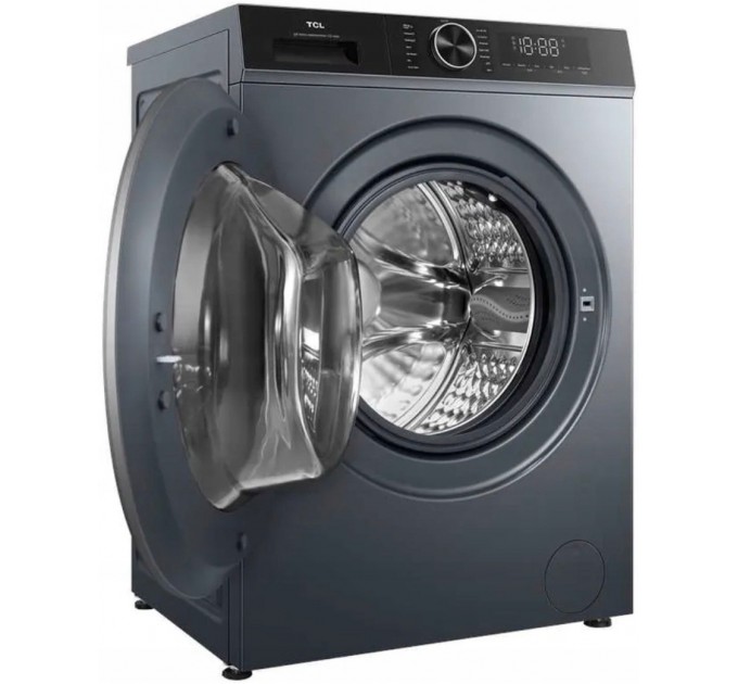 Стиральная машина TCL фронтальная, 8кг, 1400, A+++, 53см, дисплей, пар, инвертор, серый