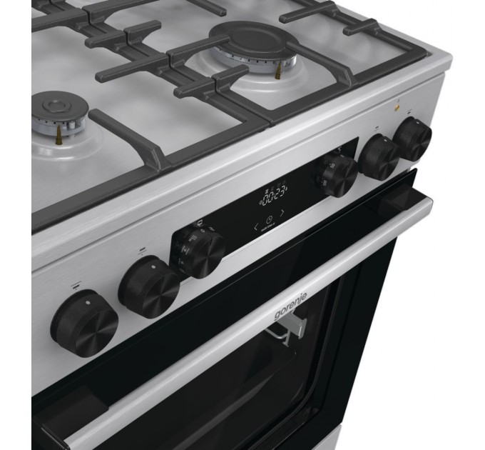 Плита Gorenje комби, 71л, 60x60см, дисплей, чугун, с крышкой, программатор IconLed,нерж