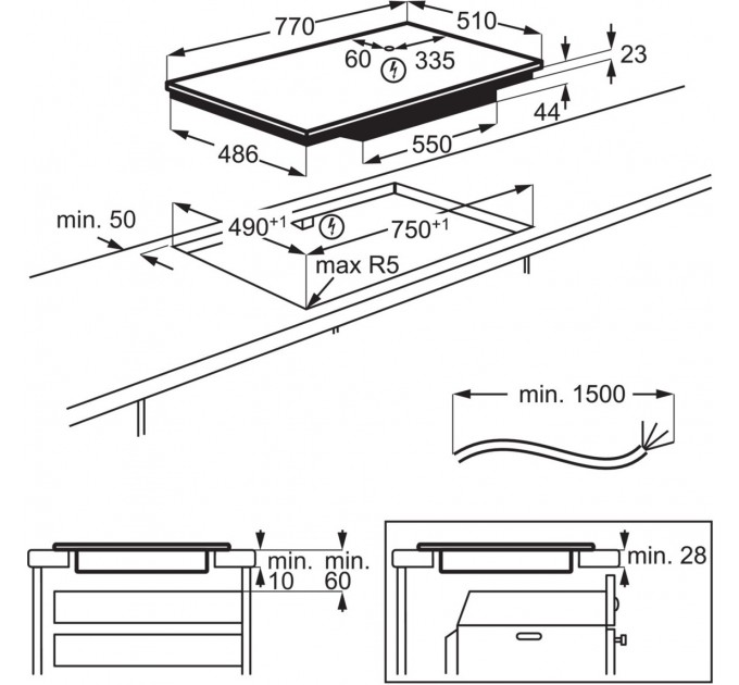 Варочная поверхность Electrolux индукционная, 80см, расширенная зона, датчик кипения, Hob2Hood, черный мат.
