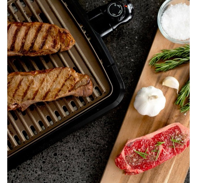 Гриль George Foreman барбекю Smokeless BBQ Grill 1606Вт, темп. режимов-3, съёмные пластины, пластик, черный