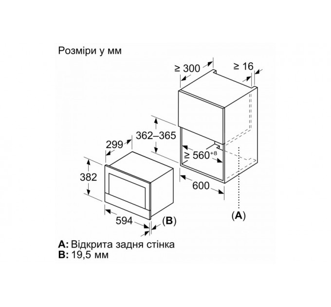 Мікрохвильова піч Bosch вбудовувана, 21л, електр. управл., 900Вт, дисплей, чорний