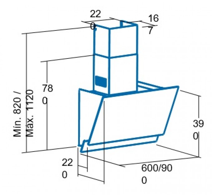 Витяжка Cata похила, 90см, 1000м.куб/год, Juno 900 xgwh, білий
