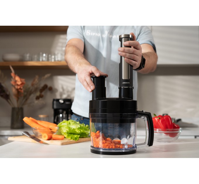 Блендер ARDESTO заглибний 1000Вт, 7в1, чаша-2000мл, насадка для нарізання кубиками, чорно-сріблястий