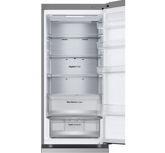 Холодильник LG с нижн. мороз., 203x60х68, холод.отд.-277л, мороз.отд.-110л, 2дв., E, NF, инв., диспл внешн., Fresh Сonverter, Metal Fresh, серебристый