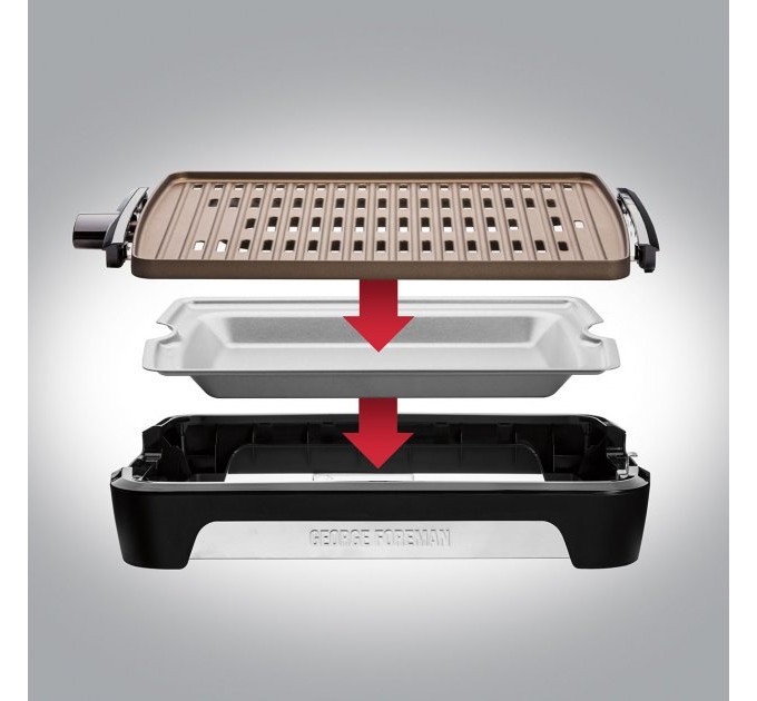 Гриль George Foreman барбекю Smokeless BBQ Grill 1606Вт, темп. режимов-3, съёмные пластины, пластик, черный