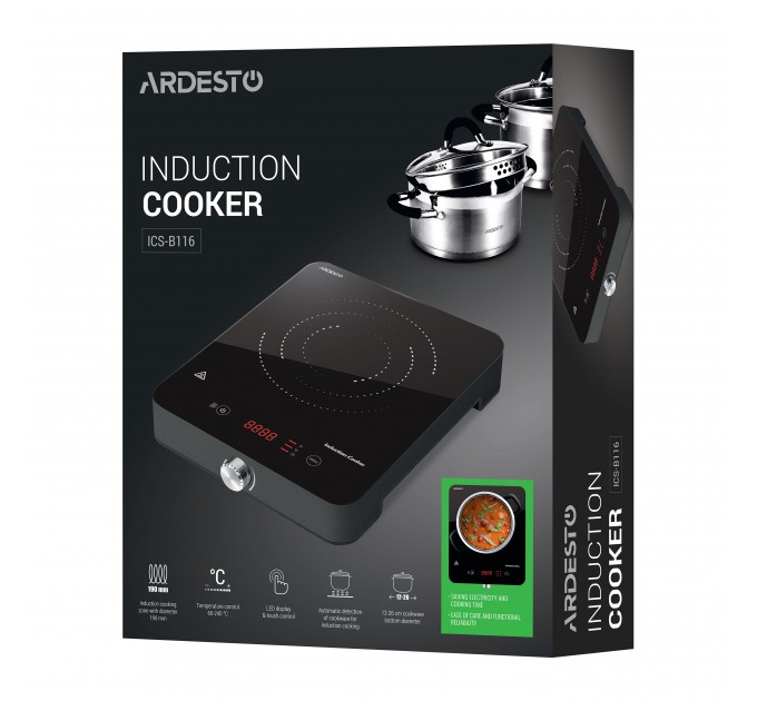 Плитка настільна ARDESTO індукційна, конфорок - 1 на 1.8кВт, керування - сенсорне, таймер, чорний