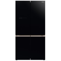Холодильник Hitachi багатодверний, 184x90х72, холод.відд.-372л, мороз.відд.-196л, 4дв., А+, NF, інв., зона нульова, вакуум, льодоген., чорний (скло)