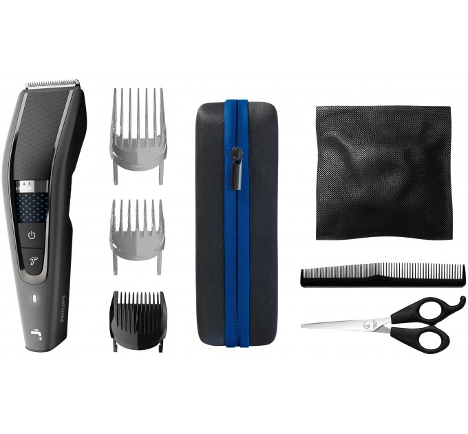 Машинка для стрижки Philips Series 7000, акум., роторный мотор, насадок-3, кейс,ножницы, расческа в компл., сталь, чорно-серый
