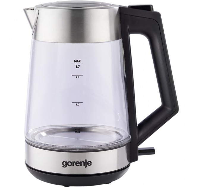 Електрочайник Gorenje 1.7л, 2,200 Вт, strix контроль, скло, нерж