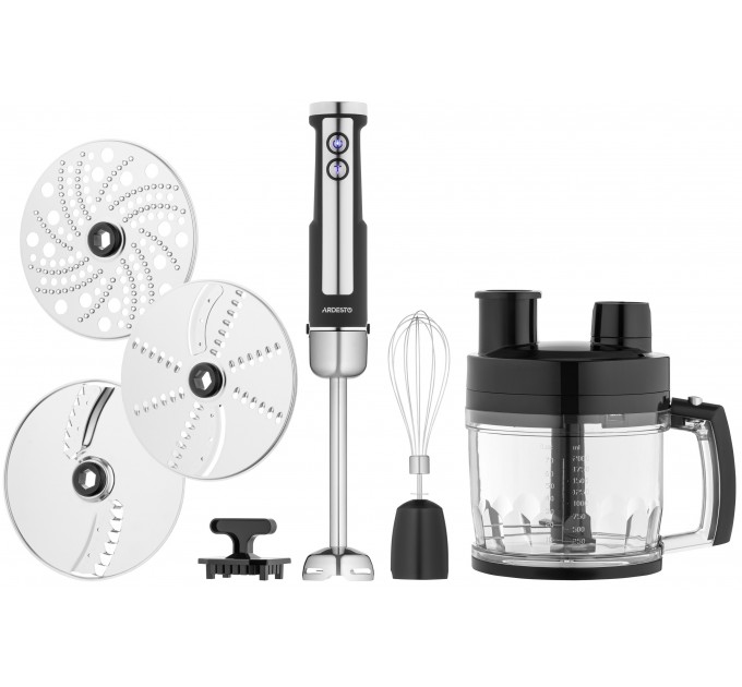 Блендер ARDESTO заглибний 1000Вт, 7в1, чаша-2000мл, насадка для нарізання кубиками, чорно-сріблястий