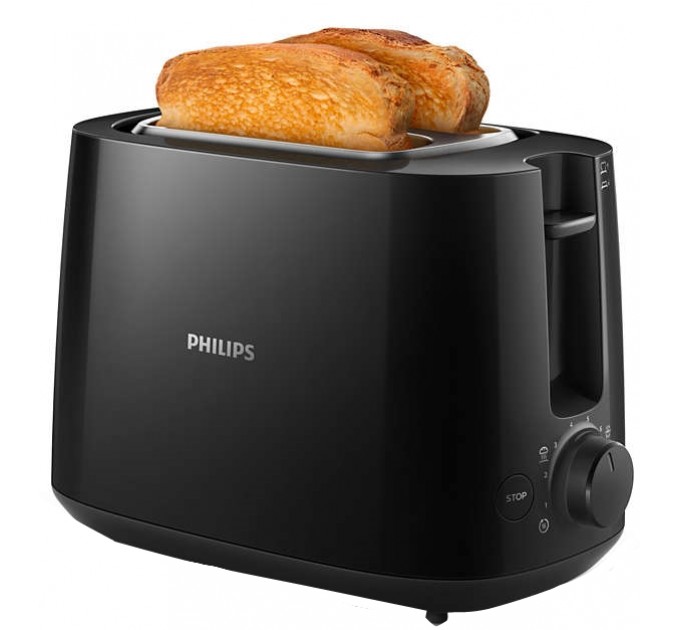 Тостер Philips Daily Collection 830Вт, крышка от пыли, пластик, черный