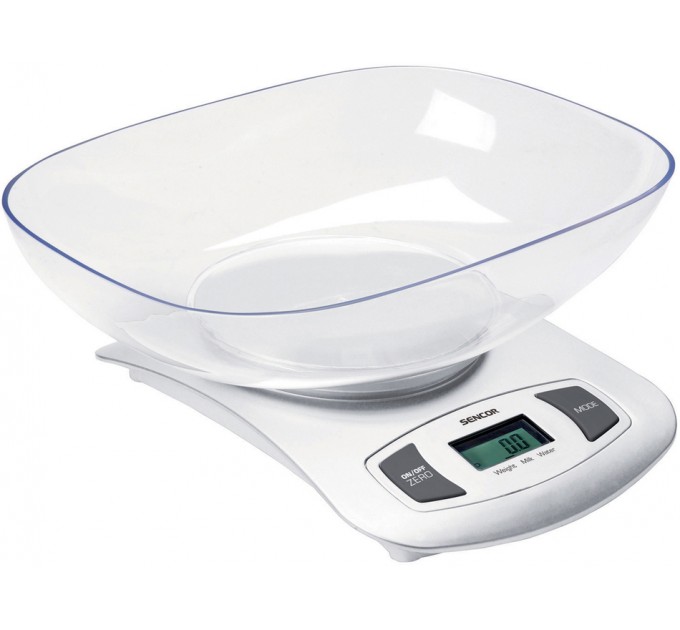 Ваги Sencor кухонні з чашею, 5кг, CR2032x1 в комплекті, пластик, білий