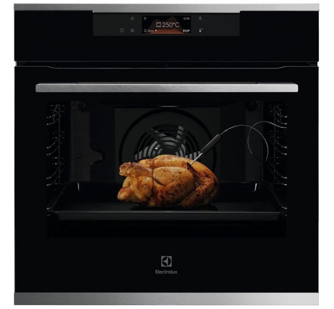 Духовой шкаф Electrolux электрический, 72л, A+, дисплей, конвекция, пиролиз, телескопические направляющие, черный