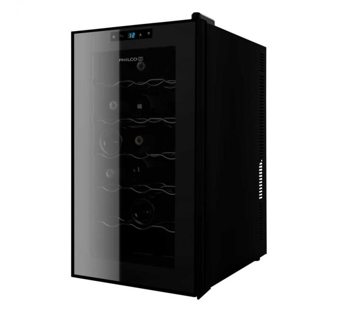Холодильник Philco для вина, 64х34.5х52, холод.отд.-47л, зон - 1, бут-18, диспл, подсветка, черный