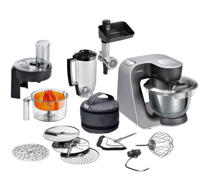 Кухонная машина Bosch, 1000Вт, чаша-металл, корпус-металл+пластик, насадок-11, серый