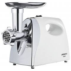 Мясорубка ARDESTO, 1800Вт, 2кг/мин, 3 решетки, насадка для колбас, кеббе, томатов, пластик, бело-серебристый