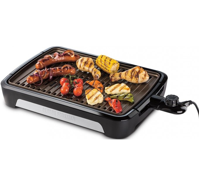 Гриль George Foreman барбекю Smokeless BBQ Grill 1606Вт, темп. режимов-3, съёмные пластины, пластик, черный