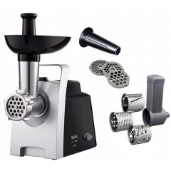 Мясорубка Tefal HV1 7in1, 1400Вт, 1.7кг/мин, 3 решетки, насадка для колбас, 3 терки, пластик, черно-серебристый