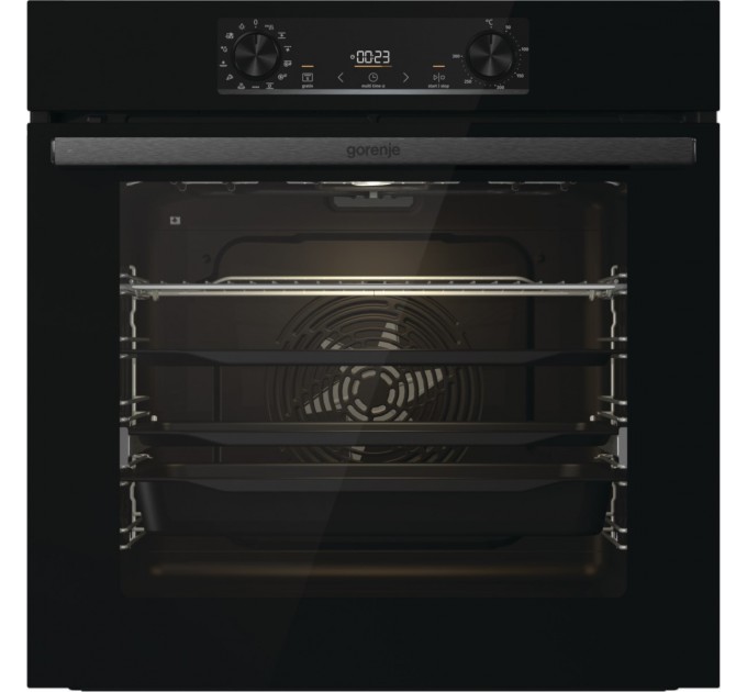 Духова шафа Gorenje електрична, 77л, A+, пара, дисплей, піроліз, чорний