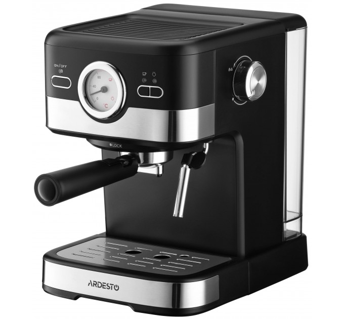 Кавоварка ARDESTO ріжкова 1.5л, мелена, ручний капучинатор, чорно-сріблястий
