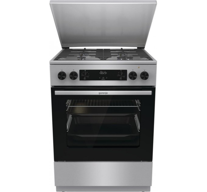 Плита Gorenje комби, 71л, 60x60см, дисплей, чугун, с крышкой, программатор IconLed,нерж
